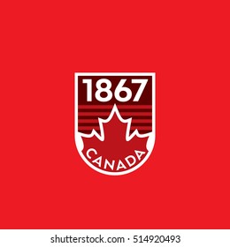 A vector Canadian crest featuring a red maple leaf and the year of Canada's confederation.