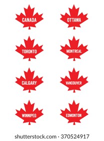 Vector Canadian Maple Leaf Set with City Names