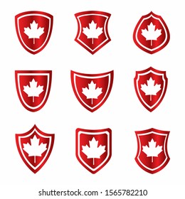 Vector Canadian Shield icons collection, Canada set shiny buttons and shields of flag with metal frame