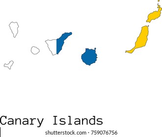 Vector Canary Islands map silhouette, painted in colors of a national flag