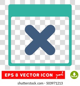 Vector Cancel Calendar Page EPS vector pictogram. Illustration style is flat iconic bicolor cobalt and cyan symbol on a transparent background.