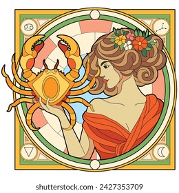 Vector Cancer Astrological Zodiac Signs Illustration Isolated