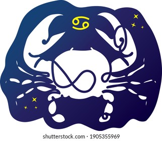 vector cancer horoscope sign in twelve zodiacs with galaxy stars background.