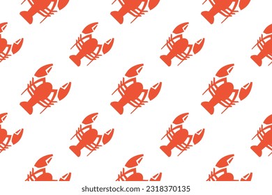 Vector cancer lobster crayfish seamless pattern red on white background. Minimal flat icon design