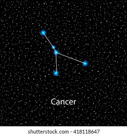 Vector Cancer Zodiac sign  bright blue stars in cosmos. Constellation