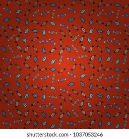 Vector. Candies on seamless background. Watercolor illustration on orange, black and blue colors.