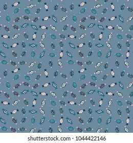 Vector. Candies on seamless background. Watercolor illustration on neutral, blue and black colors.