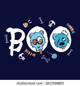 Vector candies, skulls, teddies, illustration print halloween