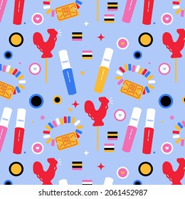 Vector candies surface pattern. Colorful, trendy, vintage repeating seamless print fashionable background for fabric, textile, design, banner, cover, web, wallpaper, wrapping paper, etc.