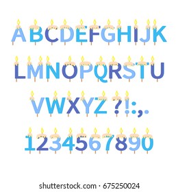 Vector candle alphabet. Holiday font for postcards.
