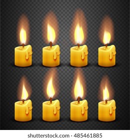 Vector Candle With Fire Animation On Transparent Background. Flame Animated Effect Illustration