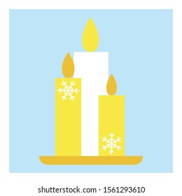 Vector candle fire illustration. Isolated illustration blue background. Winter festive decoration. Flat graphic design. Color background. Season winter. Candle flame. Simple flat symbol.