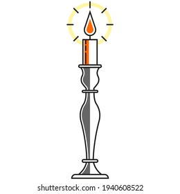 Vector candle holder, vintage candlestick illustration on white