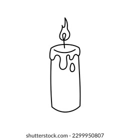 Vector candle isolated on white background hand drawn. Line art doodle drawing of a black candle, light.