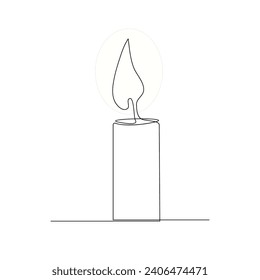 Vector candle light continuous one line drawing art illustration on white background