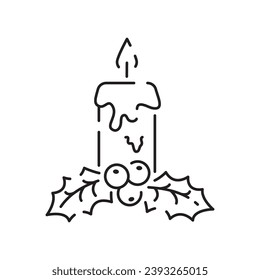 Vector candle line icon. Christmas black linear symbols on a white background. Editable stroke. Happy New Year, birthday, and church or Christian, pray