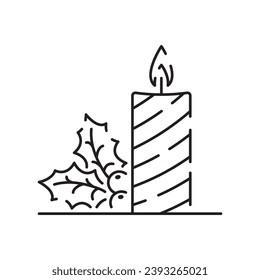 Vector candle line icon. Christmas black linear symbols on a white background. Editable stroke. Happy New Year, birthday, and church or Christian, pray