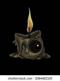 vector candle in the shape of an eye on a black background.