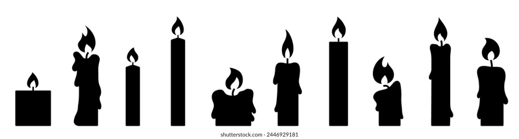 Vector candle silhouette collection. Burning candles collection. 