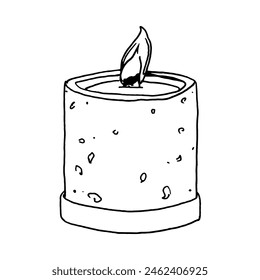 Vector candle simple illustrated. Decoration for birthday party or romantic dinner for Valentine's Day. Festive hand-drawn candlelight with wick and wax