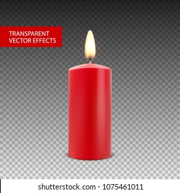 Vector candle wax isolated decoration. Candlelight flame for celebration. Glowing realistic candle light on transparent.