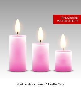 Vector candle wax isolated decoration. Candlelight flame for celebration. Glowing realistic candle light on transparent.