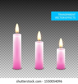 Vector candle wax isolated decoration. Candlelight flame for celebration. Glowing realistic candle light on transparent.
