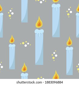 Vector candles with flames seamless pattern on grey background Can be used for wallpapers gift wrapping papers greeting cards fabric and textile texture prints or else