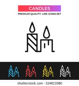 Vector candles icon. Two beautiful burning candles. Premium quality graphic design. Modern signs, outline symbol collection, simple thin line icons set for website, web design, mobile app, infographic