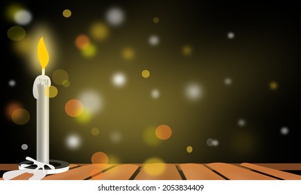 Vector of candles and light at night on wooden floor on black background for dark background