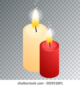 Vector Candles realistic 3d vector illustration. Red and white candles on a transparent background