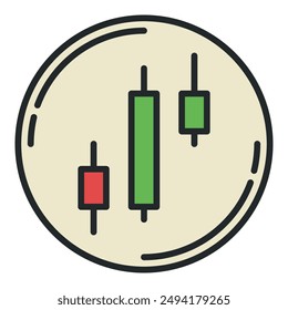 Vector Candlestick Chart Pattern in Circle concept colored icon or sign