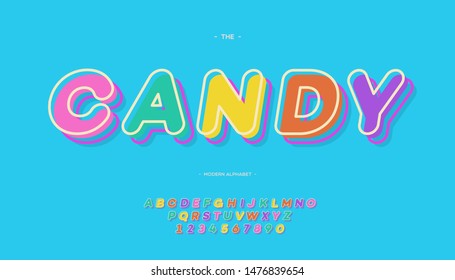 Vector candy alphabet color style modern typography for decoration, t shirt, party poster, printing, banner, promotion, stamp, label, special offer. Trendy alphabet. 10 eps