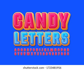 Cartas y números de los alfabetos Vector Candy. Deliciosa Fuente De Donut Alumbrada Rosa.