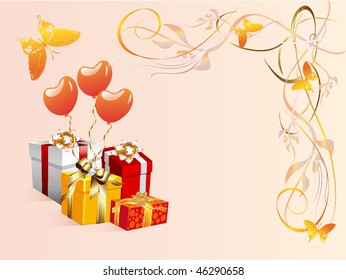 Vector candy box with balloons.