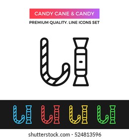 Vector candy cane and candy icon. Sweets concept. Premium quality graphic design. Modern signs, outline symbols collection, simple thin line icons set for website, web design, mobile app, infographics