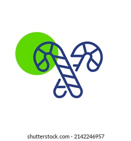 Vector candy canes. Striped christmas sweet. Pixel perfect, editable stroke fun geometric icon 
