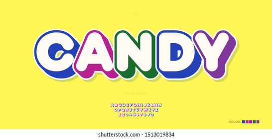 Vector candy font 3d bold typography cute style for poster, decoration, promotion, book, infographics, motion graphics, video, t shirt, logo, book, animation, banner, game, printing. 10 eps