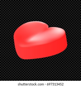 Vector candy heart isolated on transparent background. Vector illustration of a 3D red heart. Use for Valentine's Day, love story, medical sign and more.
