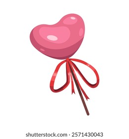 Vector candy in heart shape. Valentines day illustration. Romantic holiday sign or love symbol. Treat or sweet for passion festive, confectionary for holiday. Sentiment and surprise for loving event.