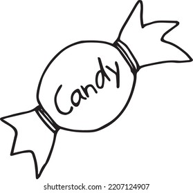 Vector Candy Line Art. Halloween Sweets Symbol. Flat Handdrawn Outline. Party Concept.