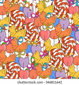 Vector Candy and Lollipop Seamless Pattern. Sweet Party Texture.