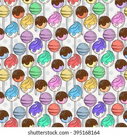 Vector Candy and Lollipop Seamless Pattern. Sweet Party Texture. Chocolate truffles.