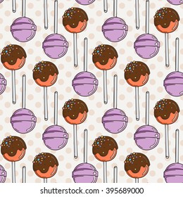 Vector Candy and Lollipop Seamless Pattern. Sweet Party Texture. Chocolate truffles.