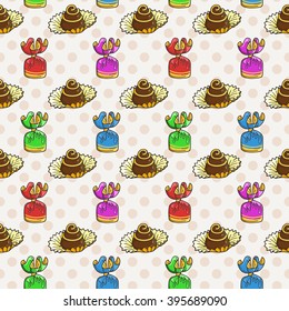 Vector Candy and Lollipop Seamless Pattern. Sweet Party Texture. Chocolate truffles.