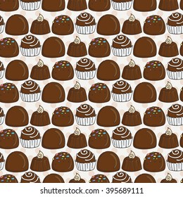 Vector Candy and Lollipop Seamless Pattern. Sweet Party Texture. Chocolate truffles.