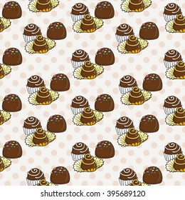 Vector Candy and Lollipop Seamless Pattern. Sweet Party Texture. Chocolate truffles.