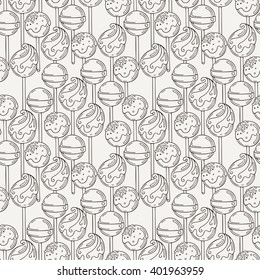 Vector Candy and Lollipop Seamless Pattern. Sweet Party Texture. Chocolate truffles.