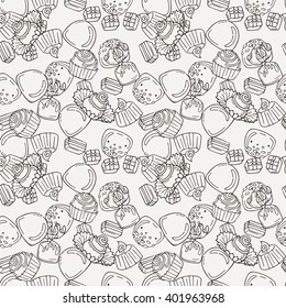 Vector Candy and Lollipop Seamless Pattern. Sweet Party Texture. Chocolate truffles.