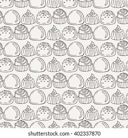 Vector Candy and Lollipop Seamless Pattern. Sweet Party Texture. Chocolate truffles.